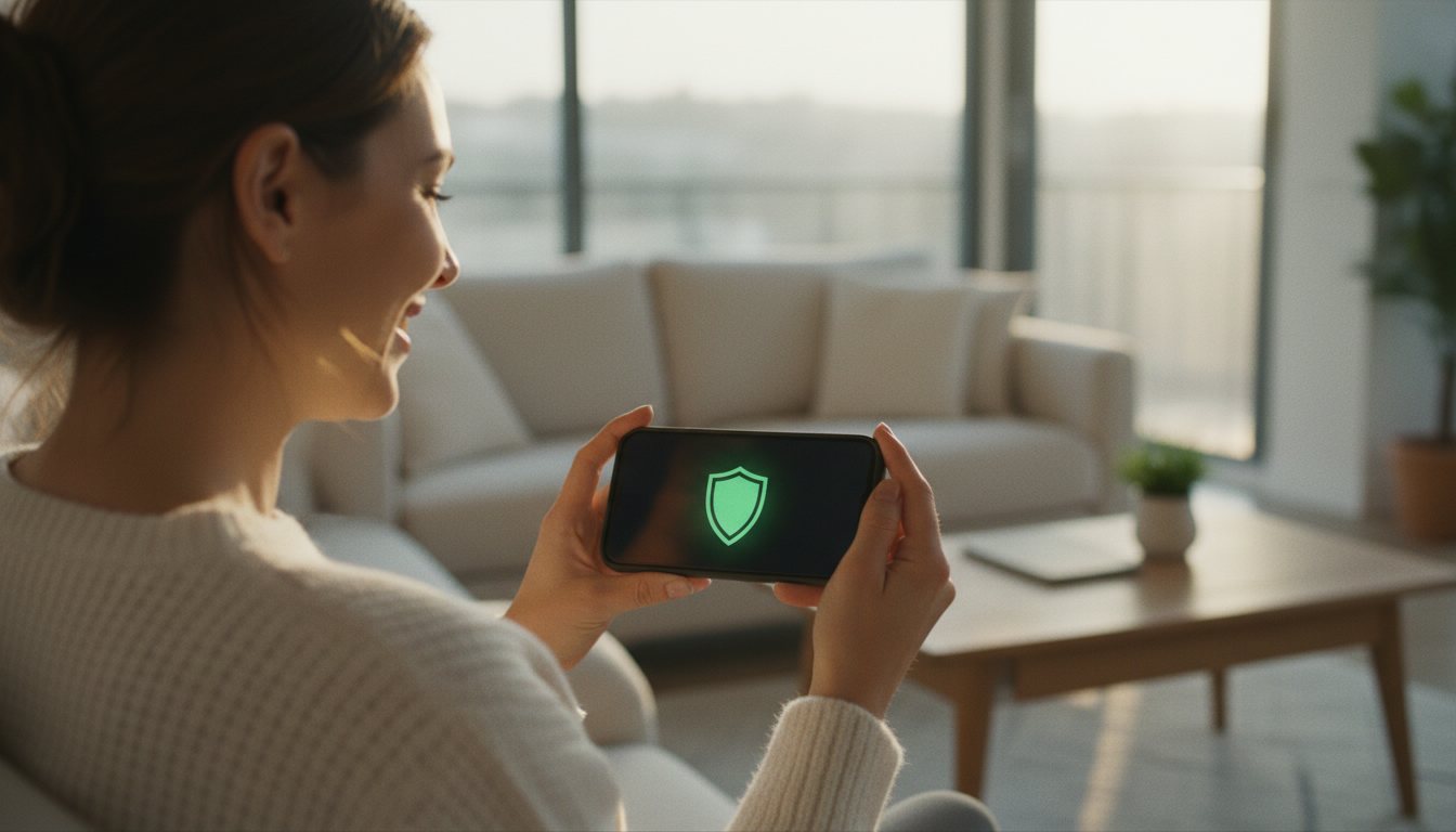 Femme protégée par une ligne téléphonique anti-harcèlement